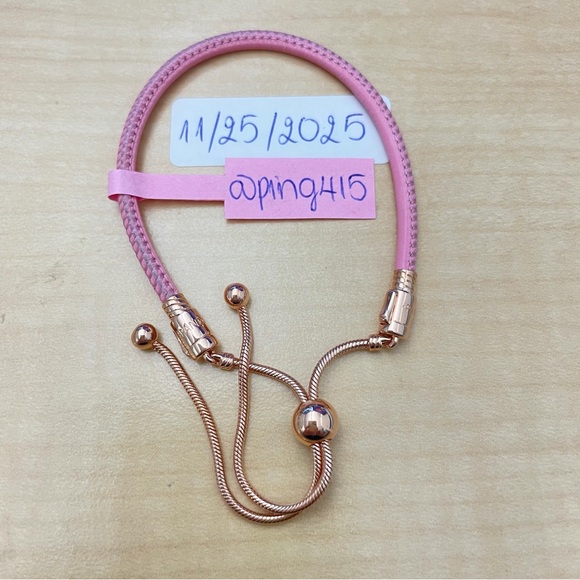 Pandora pink leather rose gold plated bracelet - Picture 7 of 7